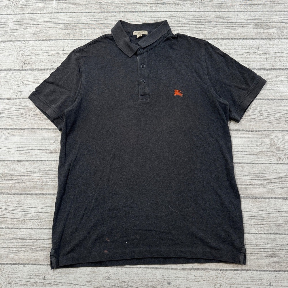Burberry Brit Polo Shirt Men's Large Gray Pique Short Sleeve Cotton Athleisure